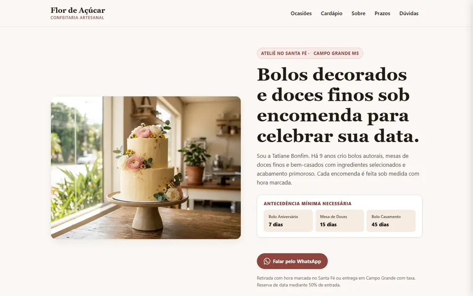Site de confeitaria feito pela Prospecta Media
