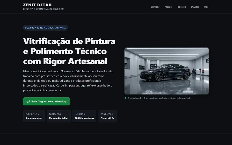 Site de estética automotiva feito pela Prospecta Media